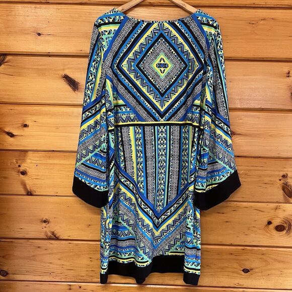 Emma Michelle-Dress Peasant Style Glam Multi Color Geometric Bell Sleeve Plus 2X - Picture 4 of 4